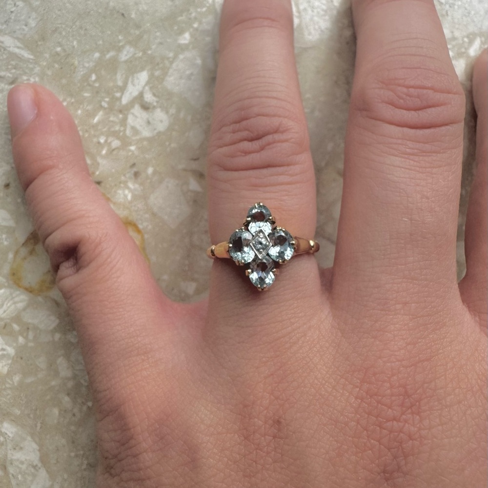 Vintage Aquamarine Yellow Gold Art Deco Ring - Picture 5 of 12
